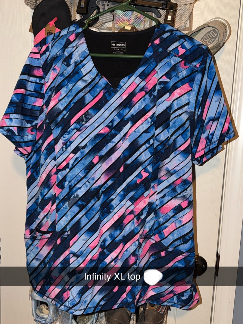 Infinity XL Women’s V-Neck Scrub Top in Blue & Pink
